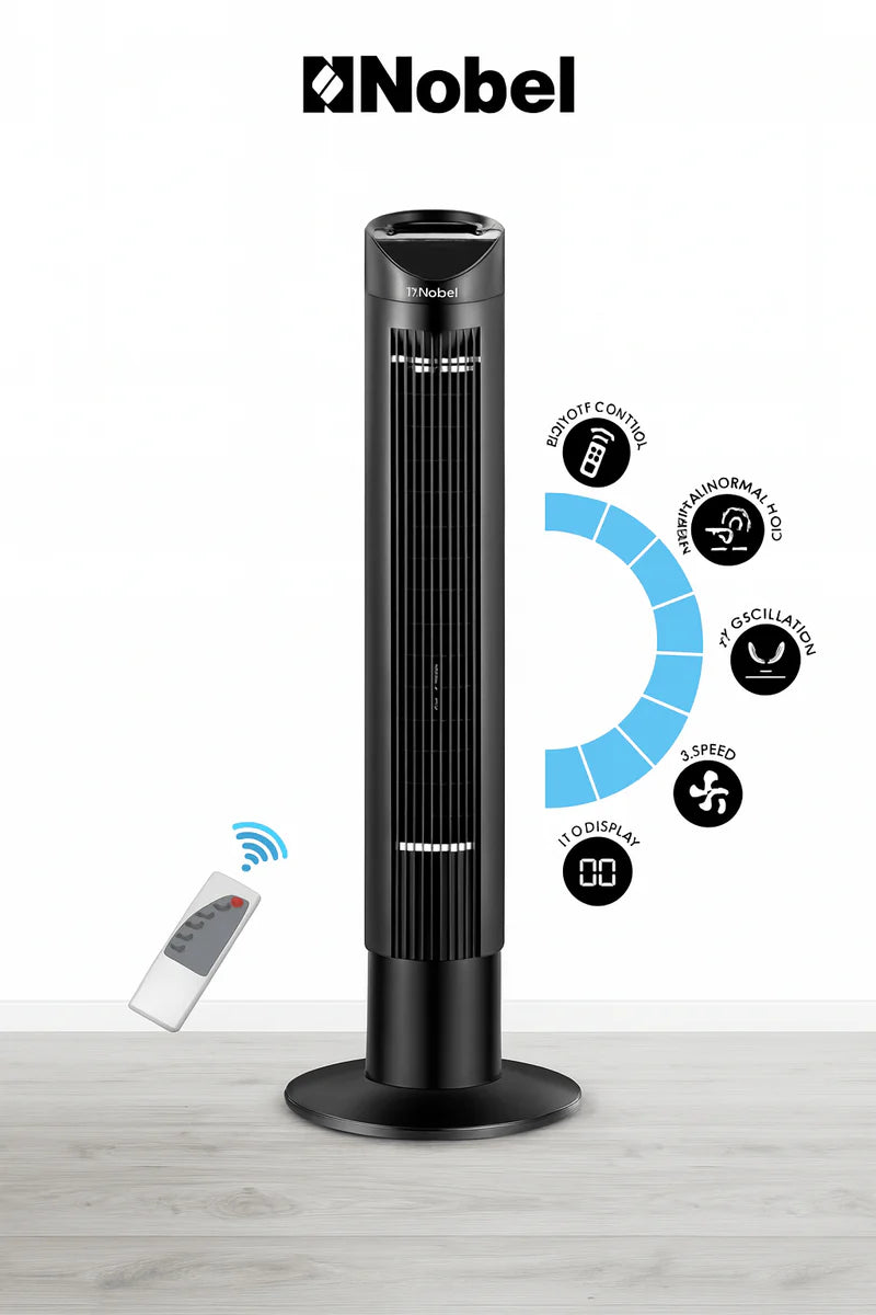 Nobel Tower Fan with Remote | 55W Oscillating Cooling Fan