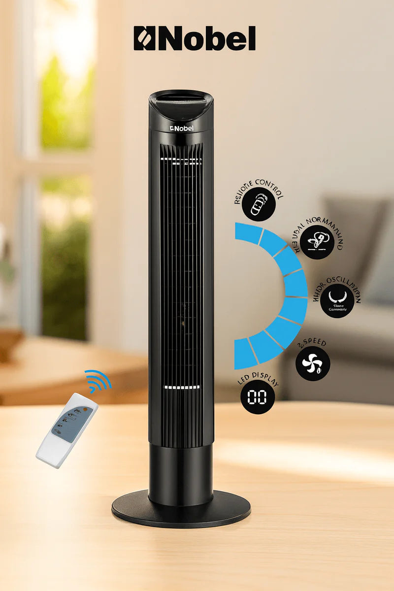 Nobel Tower Fan with Remote | 55W Oscillating Cooling Fan