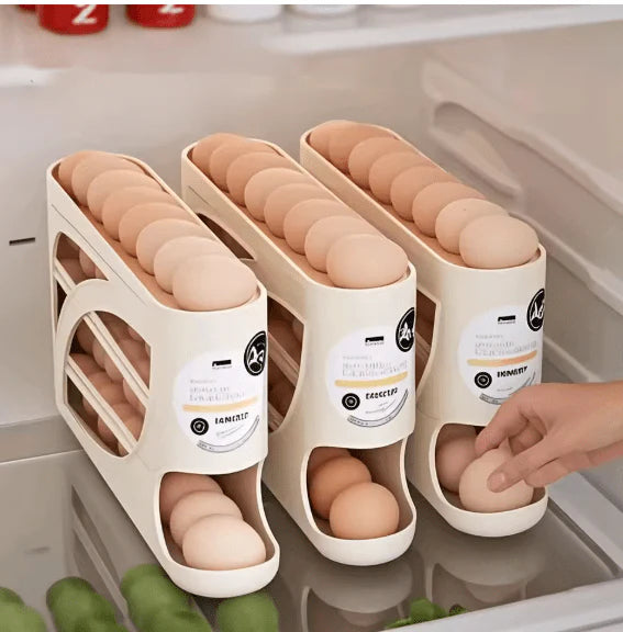 Rolling Egg Dispenser Rack | Automatic Egg Storage Organizer for Fridge