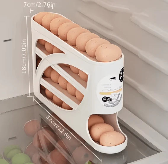 Rolling Egg Dispenser Rack | Automatic Egg Storage Organizer for Fridge