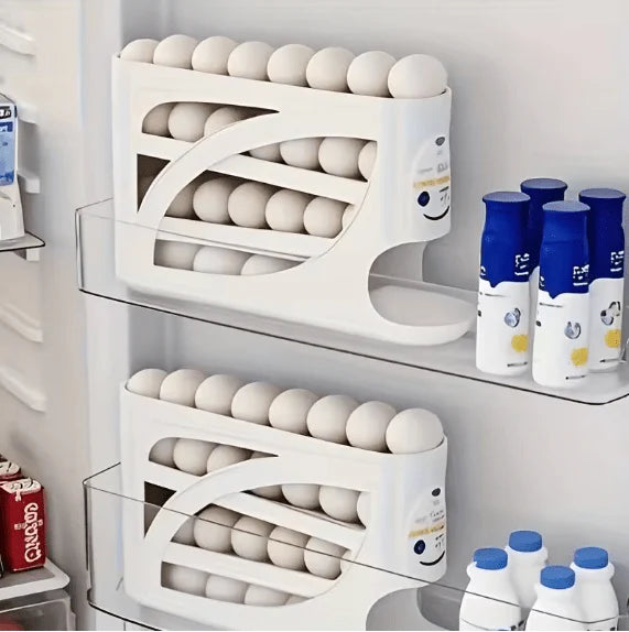 Rolling Egg Dispenser Rack | Automatic Egg Storage Organizer for Fridge