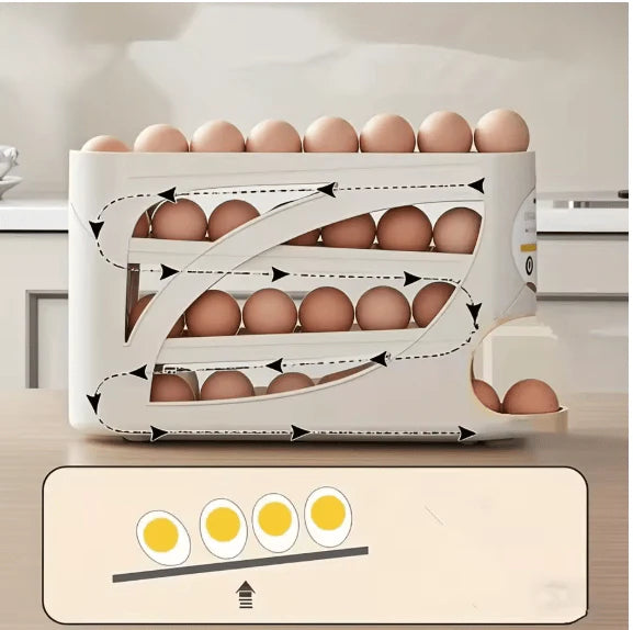 Rolling Egg Dispenser Rack | Automatic Egg Storage Organizer for Fridge