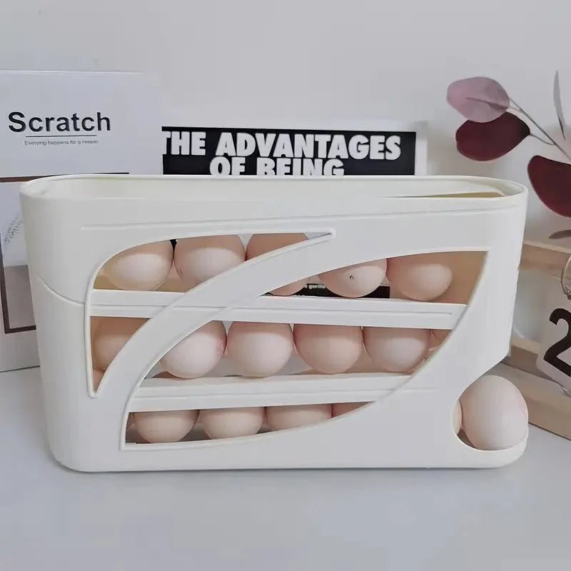 Rolling Egg Dispenser Rack Automatic Egg Storage Organizer for Fridge